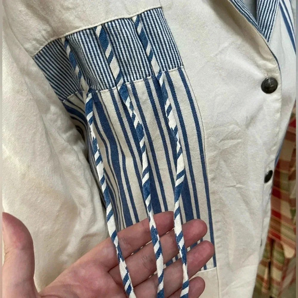 Vintage 80s “Your Way USA” Blue-Stripe Patchwork Jacket | Button Front - Picture 6 of 11